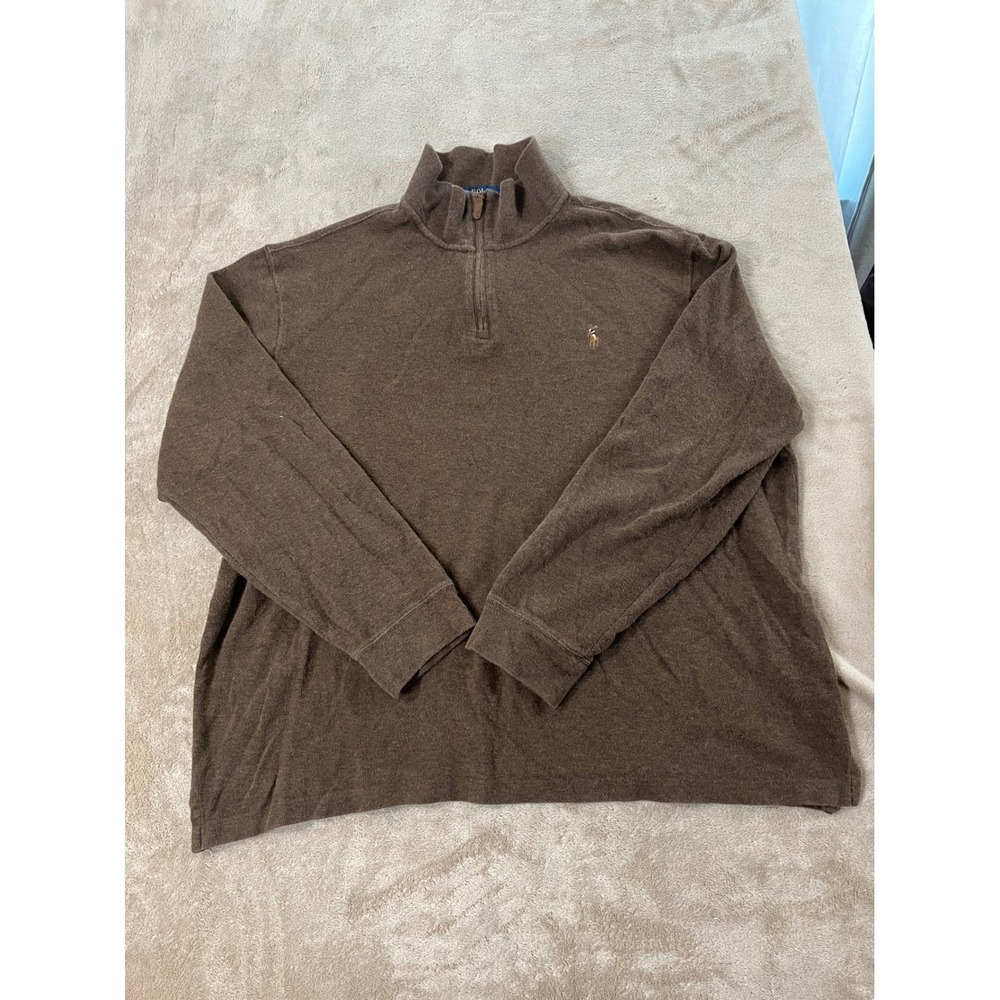 Polo Ralph Lauren Estate Rib 1/4 Pullover Sweater Men's 2XL Brown is euc